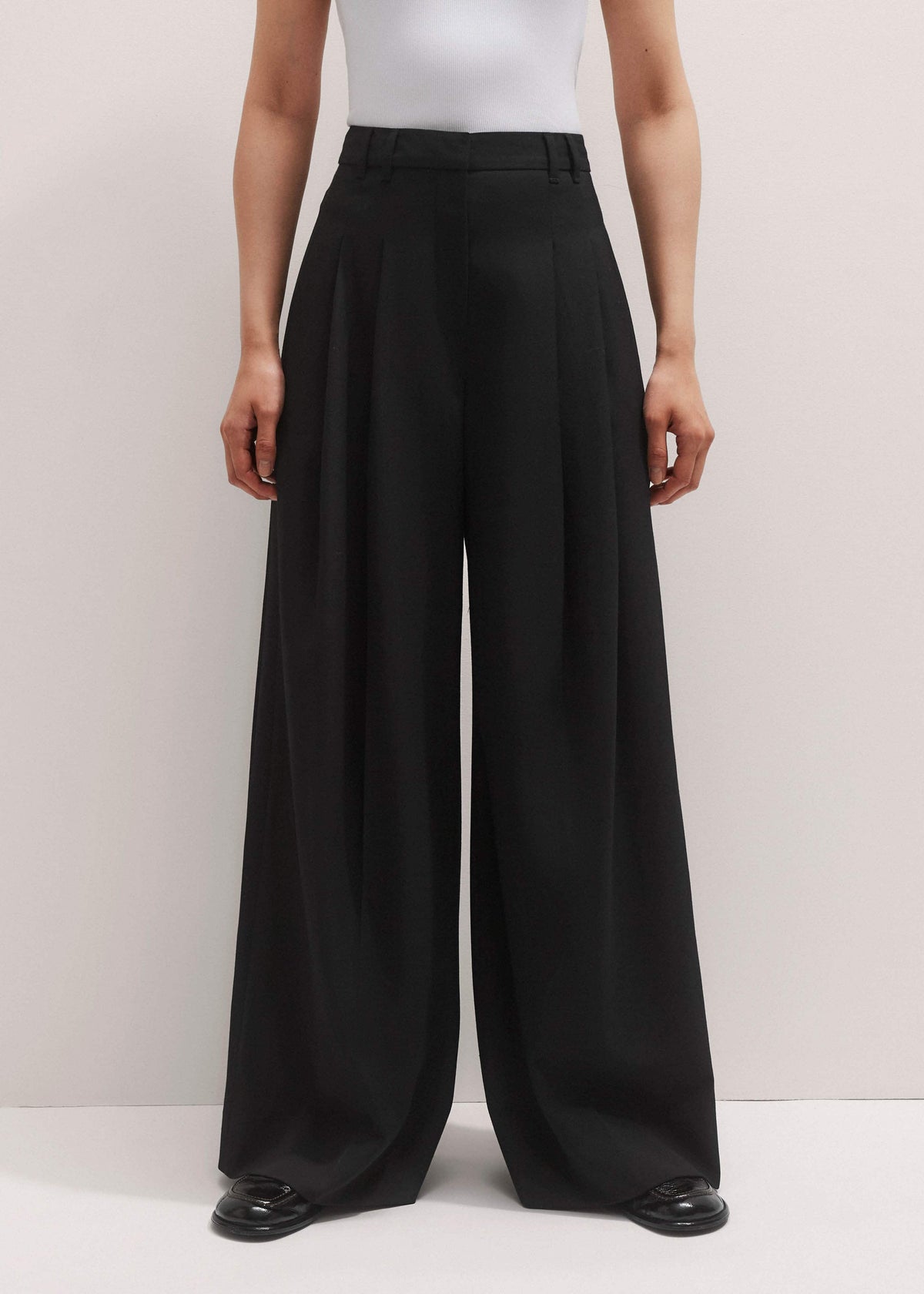 ME+EM Black Wide-Leg Pleat Pant