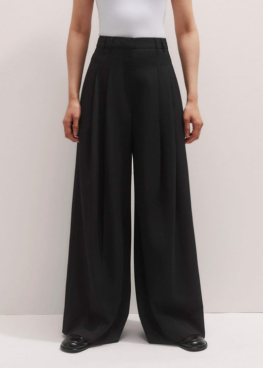 ME+EM Black Wide-Leg Pleat Pant