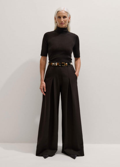 ME+EM Brown Wool Ultimate Pleat-Front Wide-Leg Pant