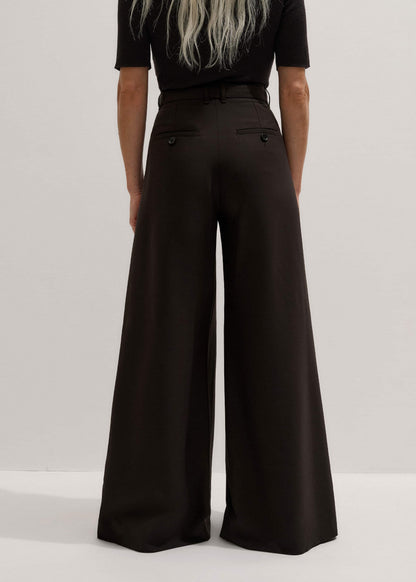 ME+EM Brown Wool Ultimate Pleat-Front Wide-Leg Pant