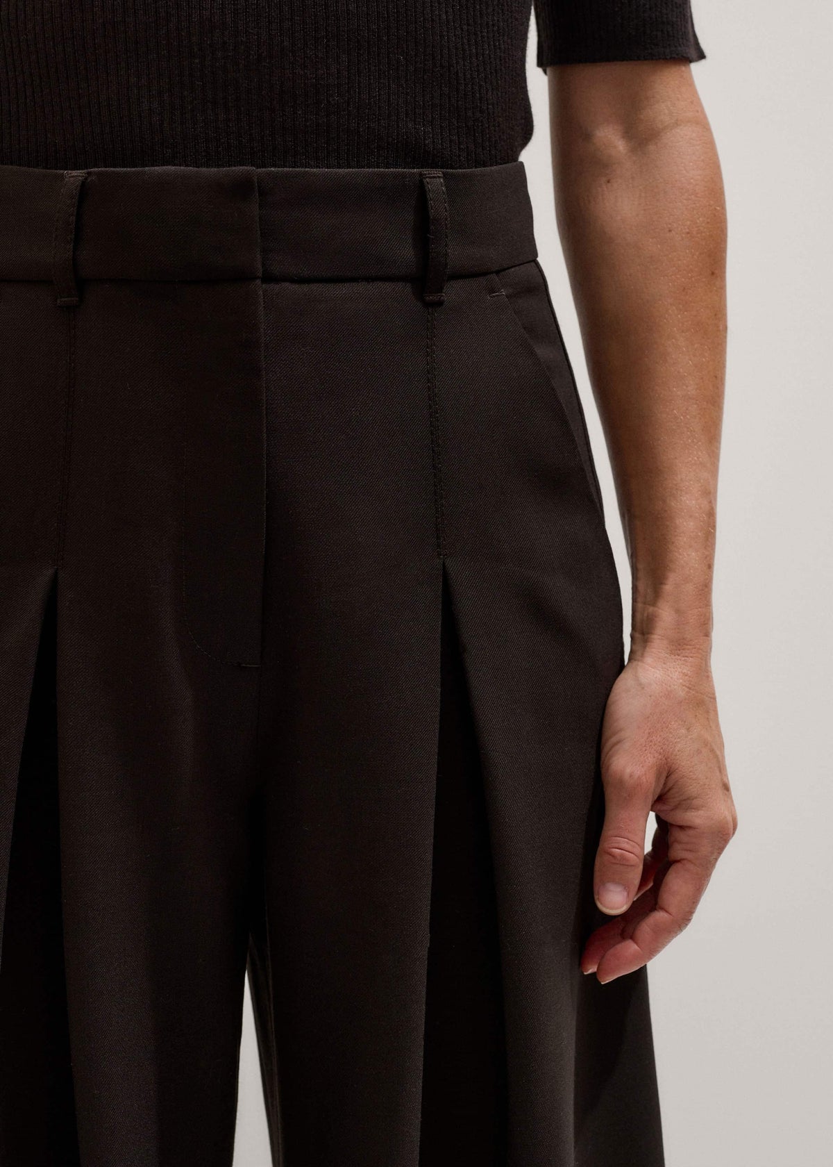 ME+EM Brown Wool Ultimate Pleat-Front Wide-Leg Pant