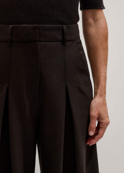 ME+EM Brown Wool Ultimate Pleat-Front Wide-Leg Pant