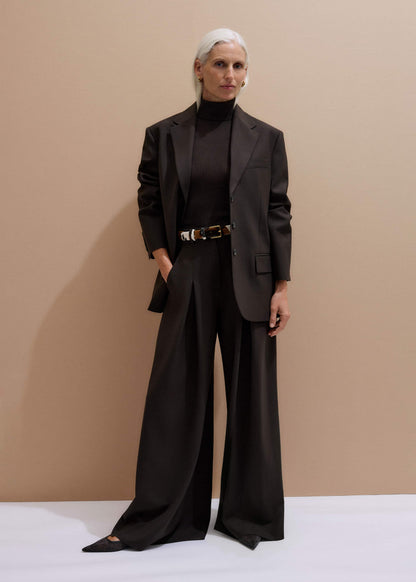 ME+EM Brown Wool Ultimate Pleat-Front Wide-Leg Pant