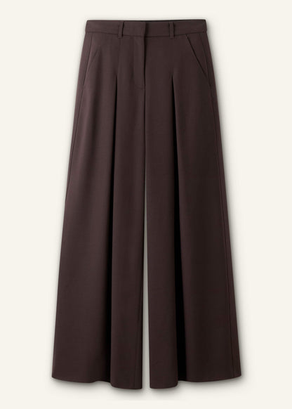 ME+EM Brown Wool Ultimate Pleat-Front Wide-Leg Pant