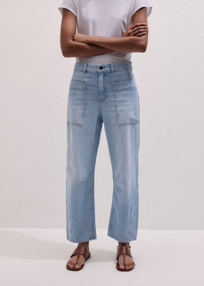 ME+EM Blue Micro Stripe Engineered Leg Jean