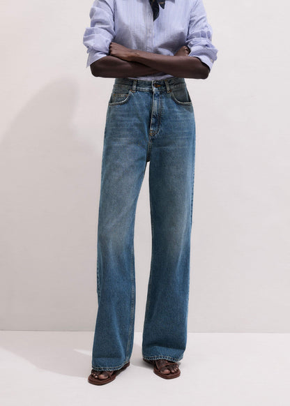 ME+EM Mid-Blue Ultra High Straight Leg Jean
