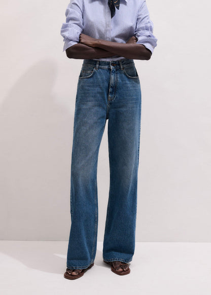 ME+EM Mid-Blue Ultra High Straight Leg Jean