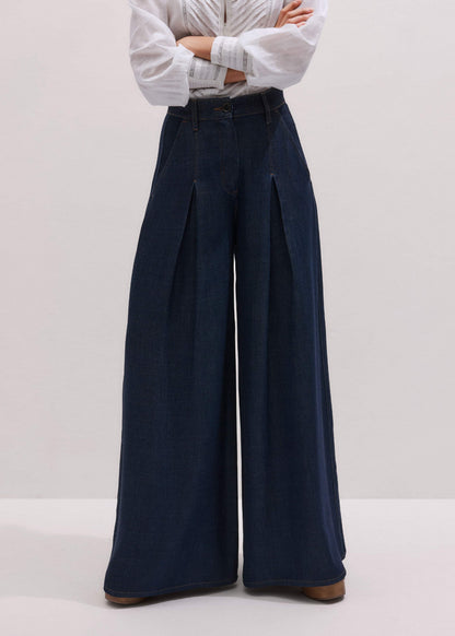 ME+EM Dark Blue Pleat Very Wide Pant
