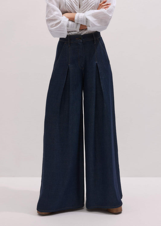 ME+EM Dark Blue Pleat Very Wide Pant