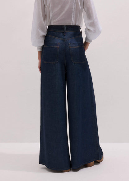 ME+EM Dark Blue Pleat Very Wide Pant
