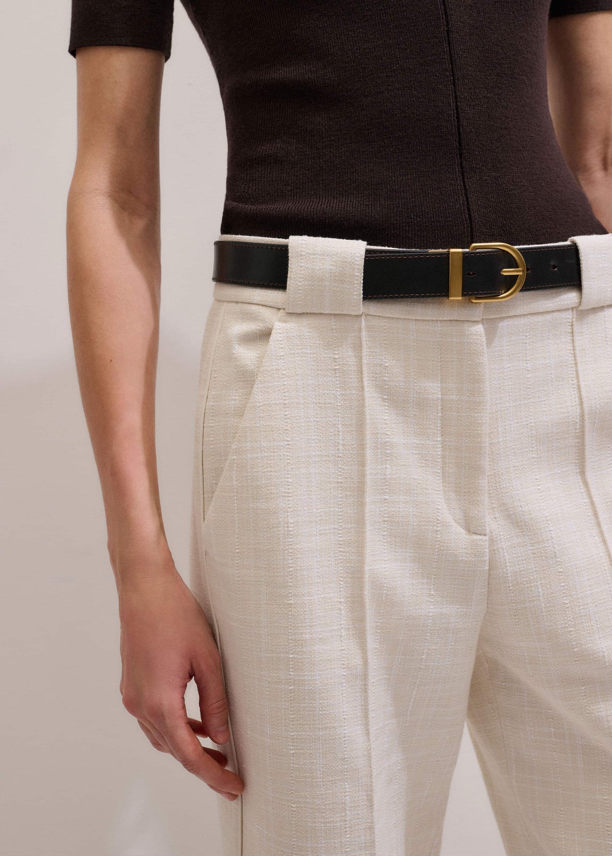 ME+EM Ivory Textured Straight Crop Pant