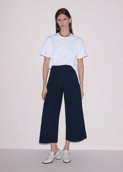 ME+EM Navy Curling Cross Jacquard Cropped Pant