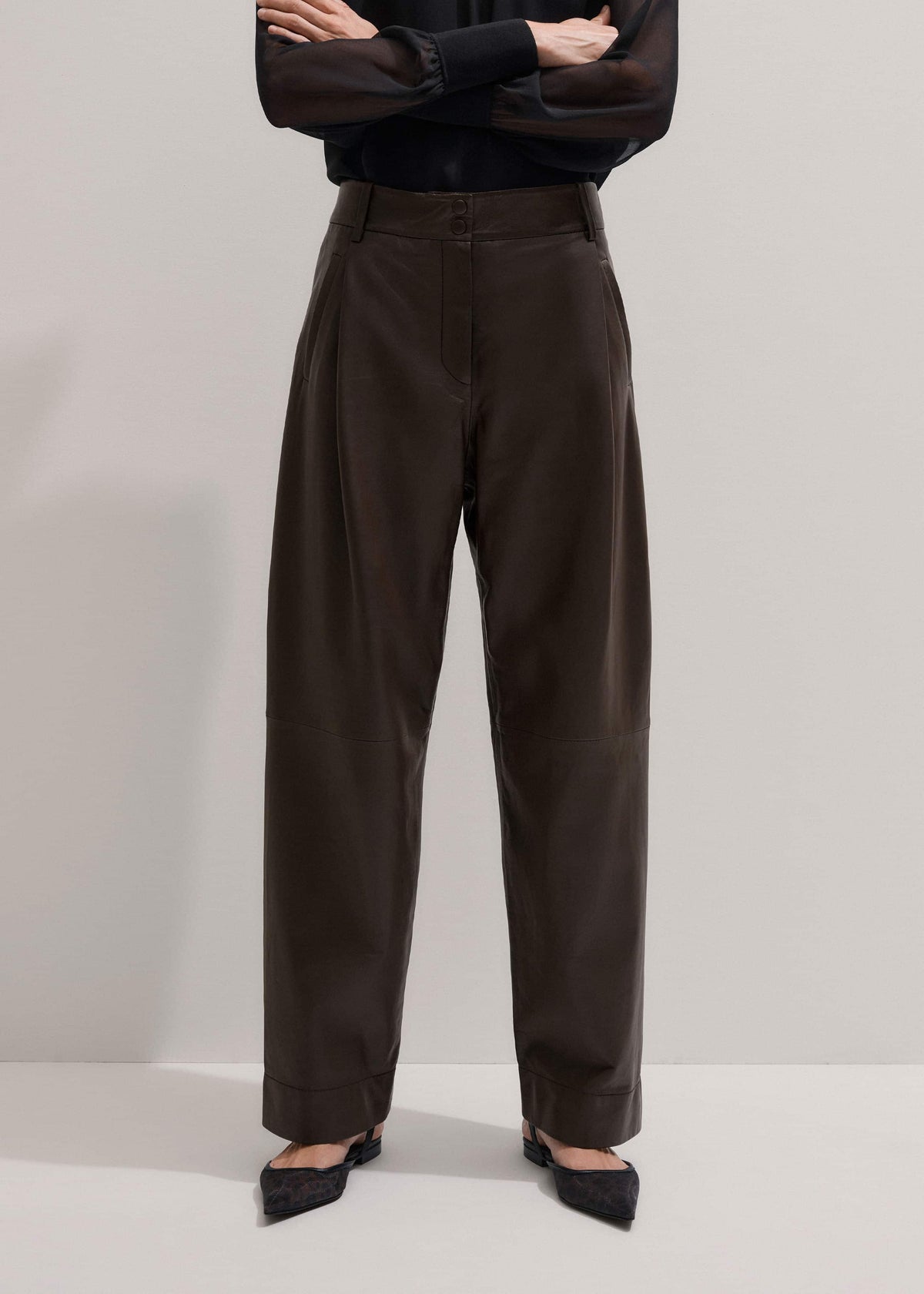 ME+EM Brown Leather Clever Tapered Pant