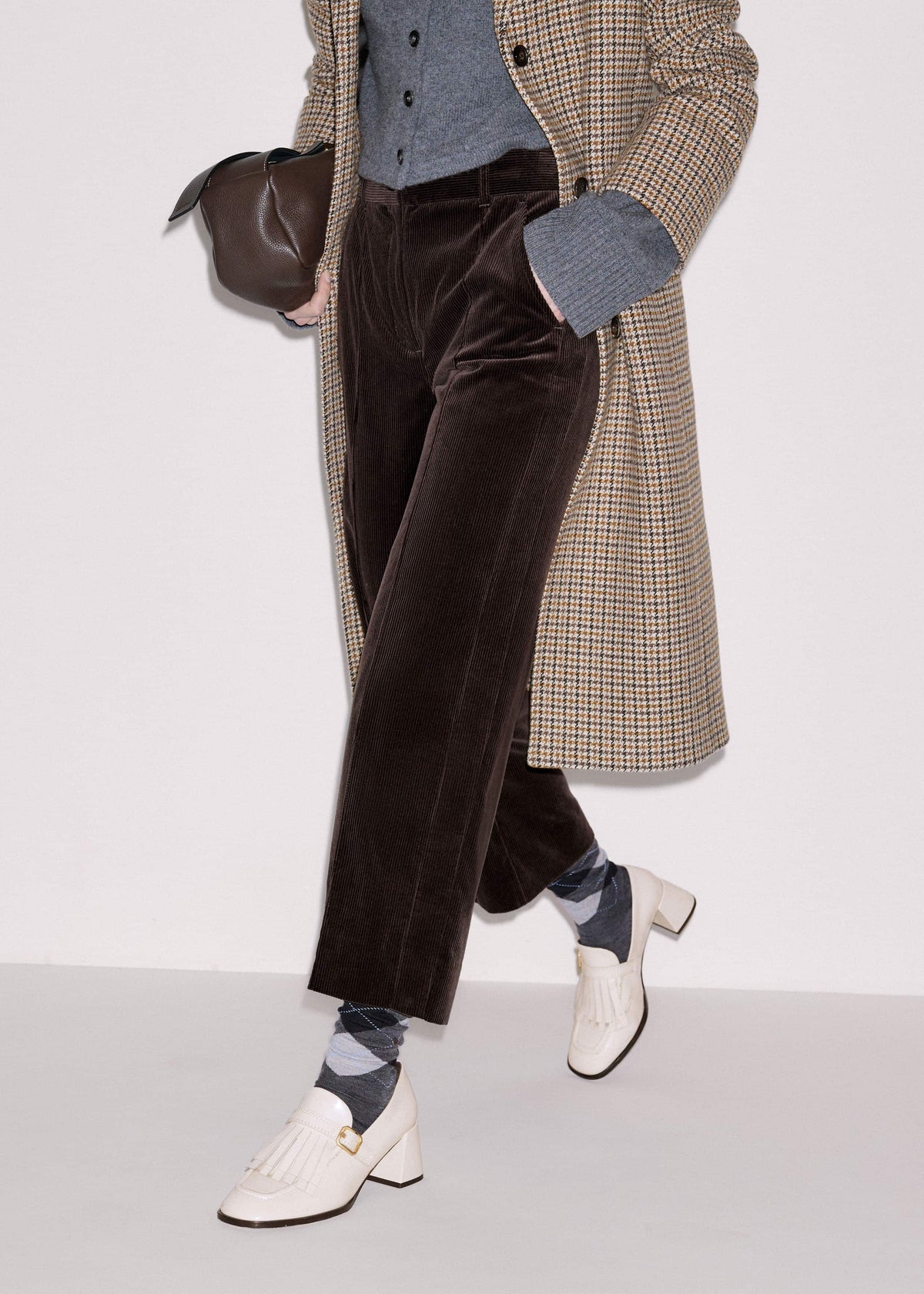 ME+EM Brown Italian Cord Straight Crop Pant