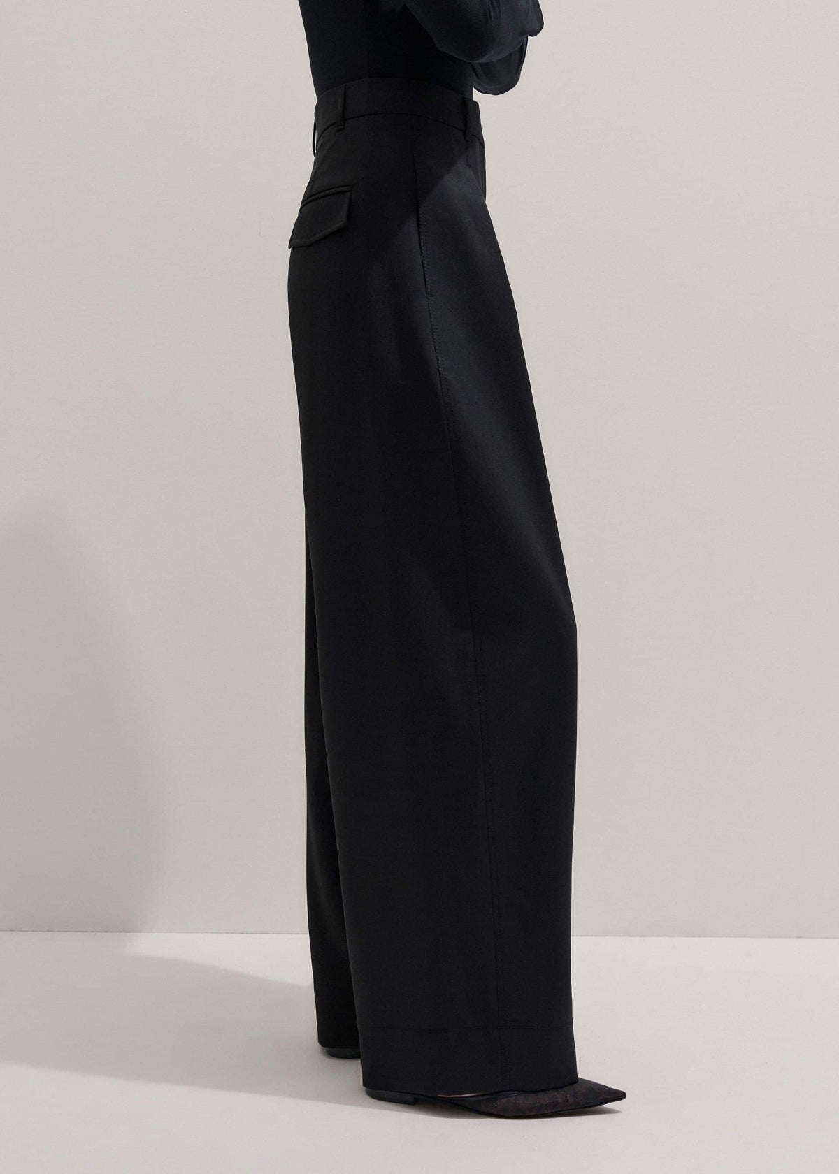 ME+EM Black Wool Exaggerated Tapered Pleat Pant