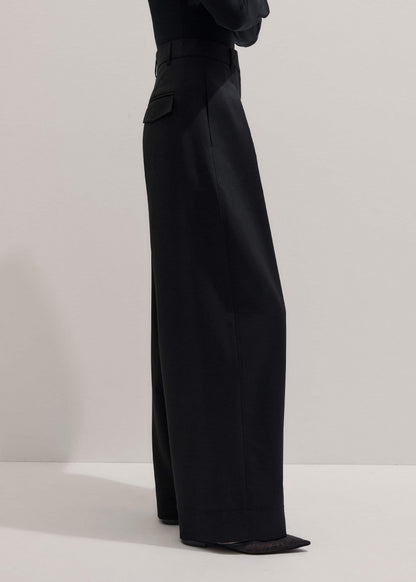 ME+EM Black Wool Exaggerated Tapered Pleat Pant