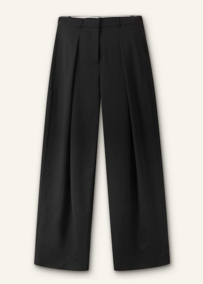 ME+EM Black Wool Exaggerated Tapered Pleat Pant