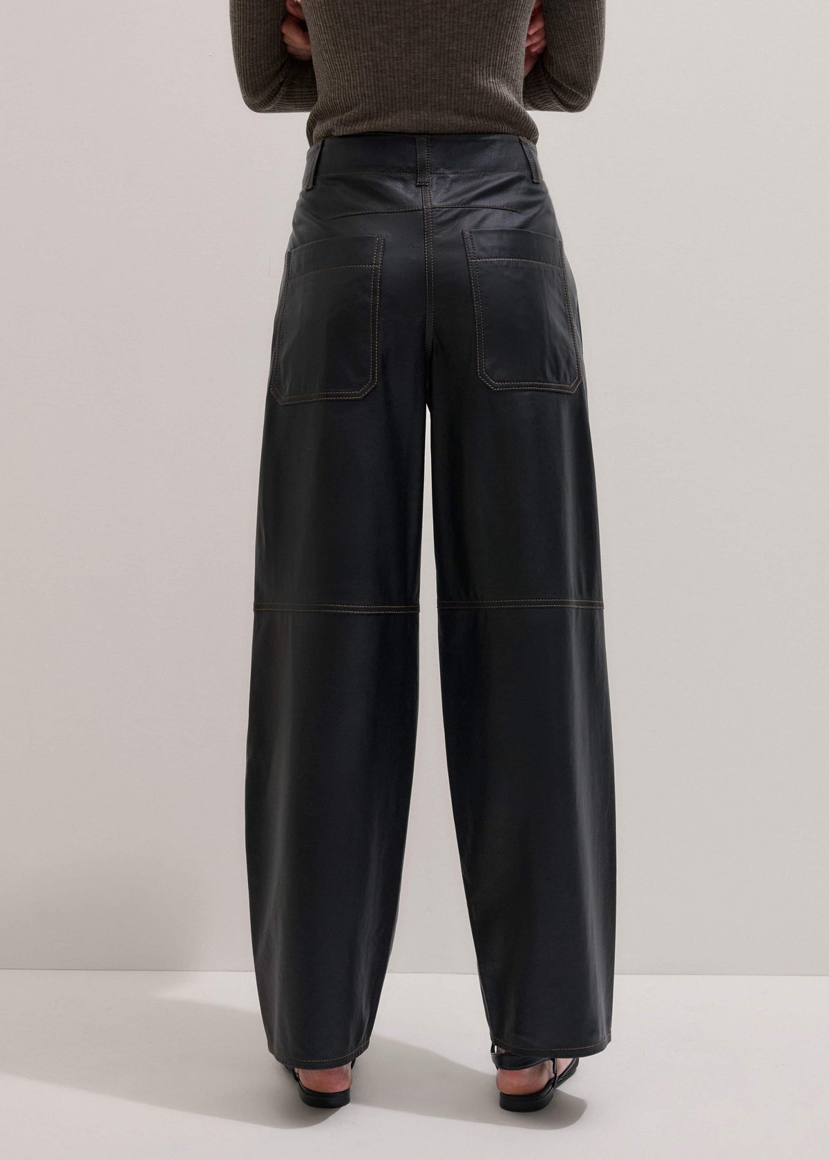 ME+EM Black Leather Extreme Tapered Pant