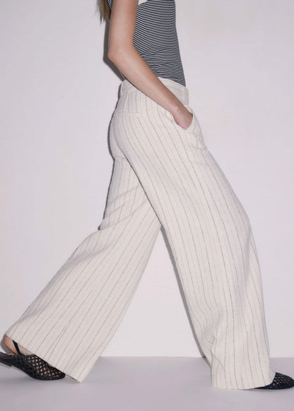 ME+EM Ivory Striped Leg Elongator Pant