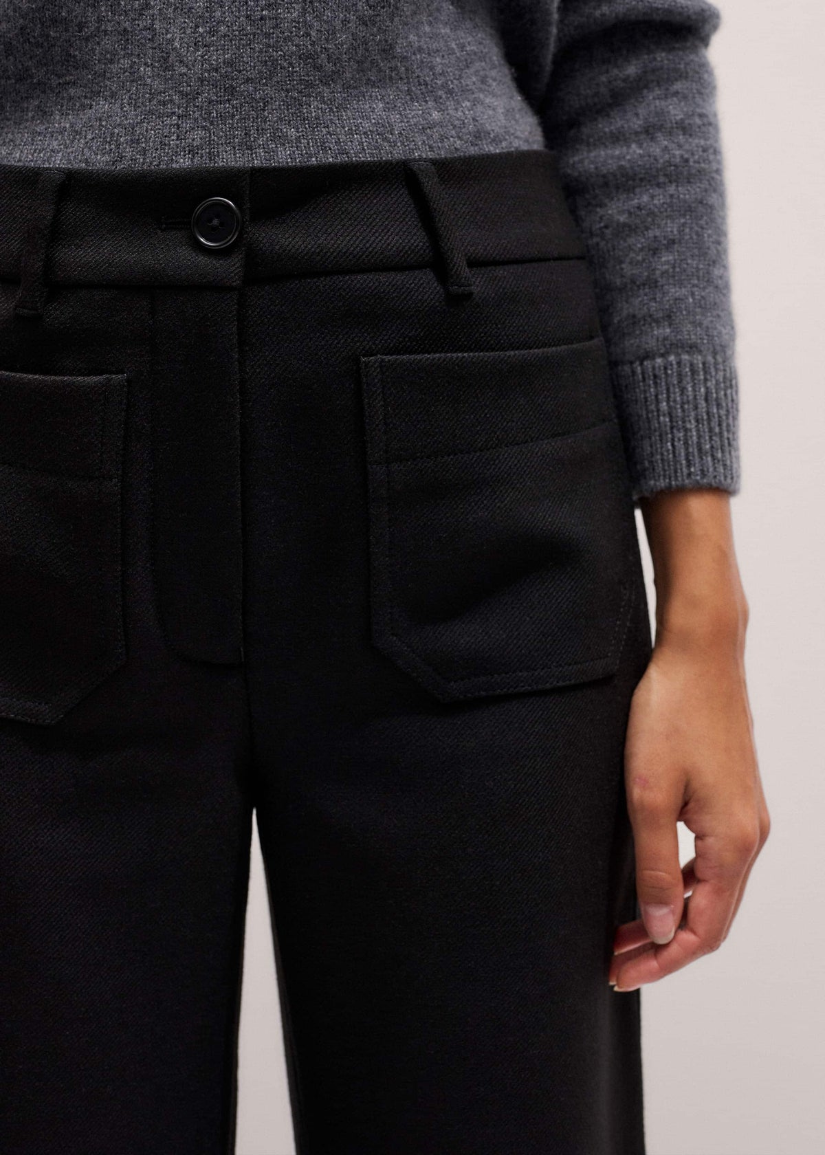 ME+EM Black Stretch Twill Patch Pocket Cropped Kick-Flare Pant