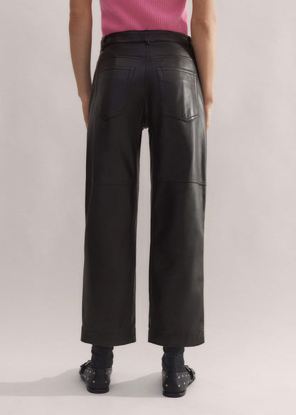 ME+EM Black Washed Leather Engineered-Leg Pant