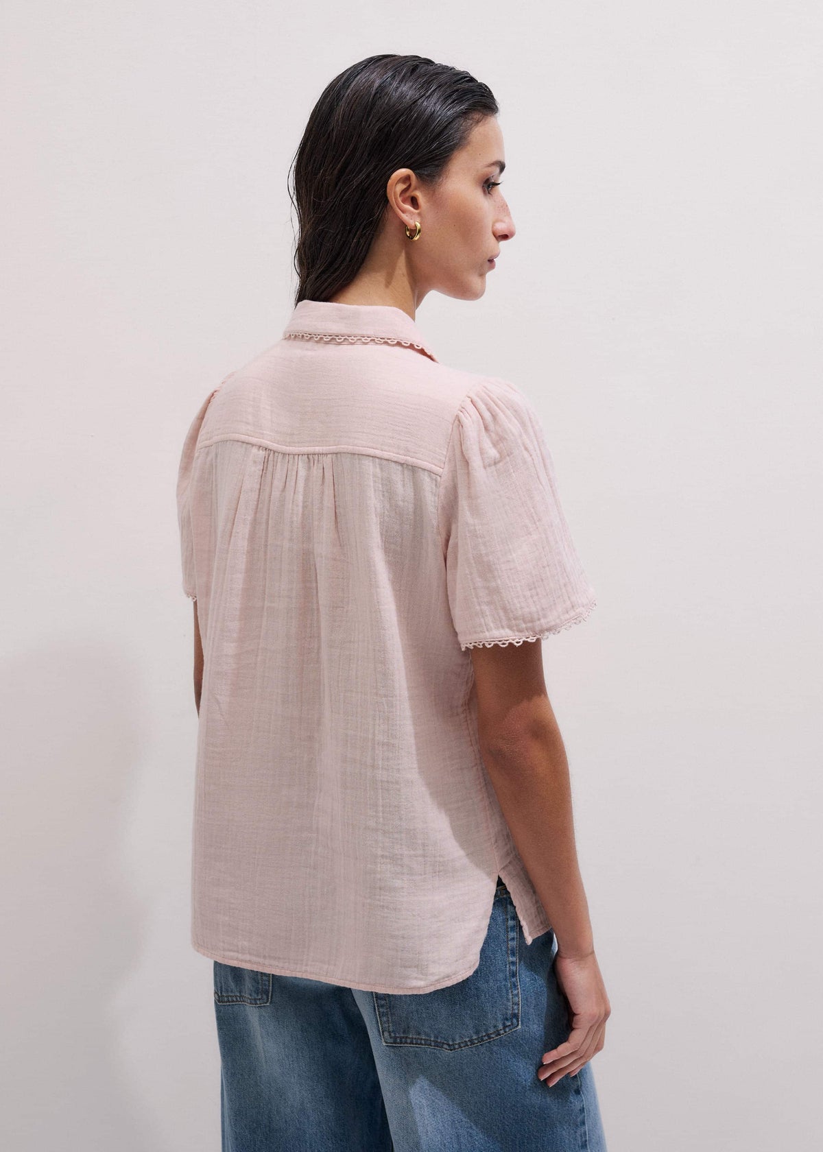ME+EM Pink Cheesecloth Trim Detail Blouse