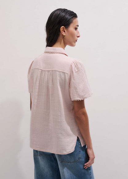 ME+EM Pink Cheesecloth Trim Detail Blouse