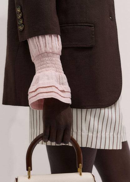 ME+EM Pink Pleat Detail Long Sleeve Cheesecloth Blouse