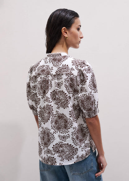 ME+EM White Cheesecloth In-Full-Bloom Print Straight Blouse