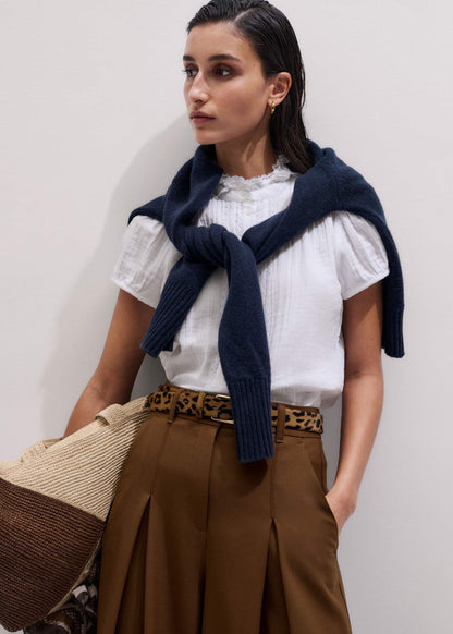 ME+EM White Straight Cheesecloth Cap-Sleeve Blouse