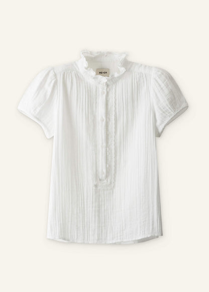 ME+EM White Straight Cheesecloth Cap-Sleeve Blouse