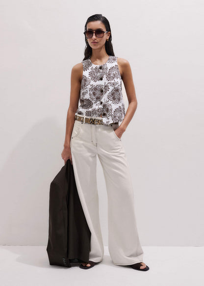 ME+EM White Cheesecloth Full Bloom Print Short Straight Top