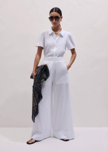 ME+EM White Cheesecloth Trim Detail Blouse