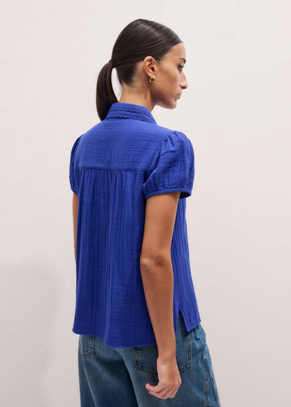 ME+EM White Cheesecloth Cap-Sleeve Blouse