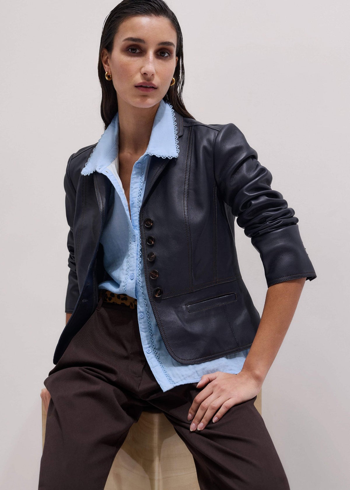 ME+EM Blue Cheesecloth Summer Blouse