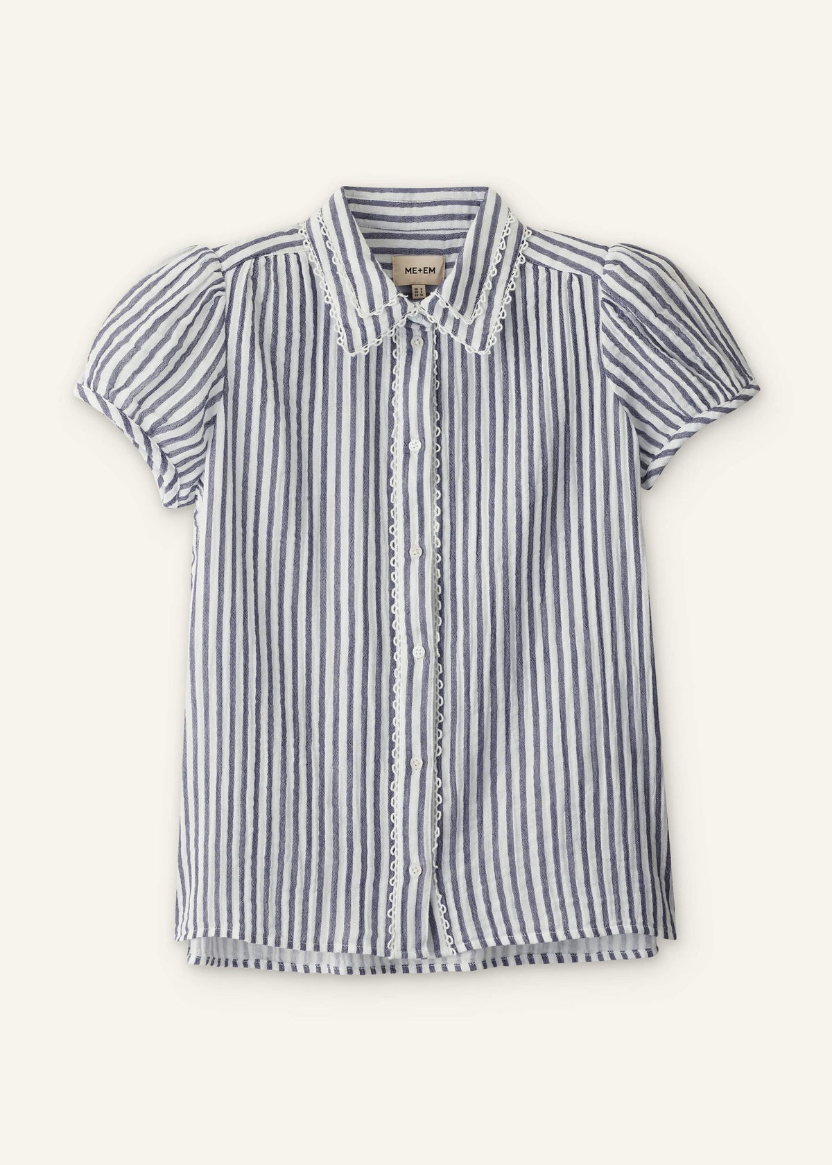 ME+EM Navy Cheesecloth Stripe Cap-Sleeve Blouse