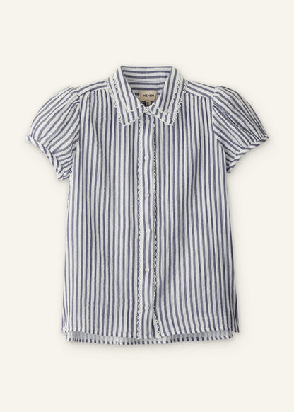 ME+EM Navy Cheesecloth Stripe Cap-Sleeve Blouse