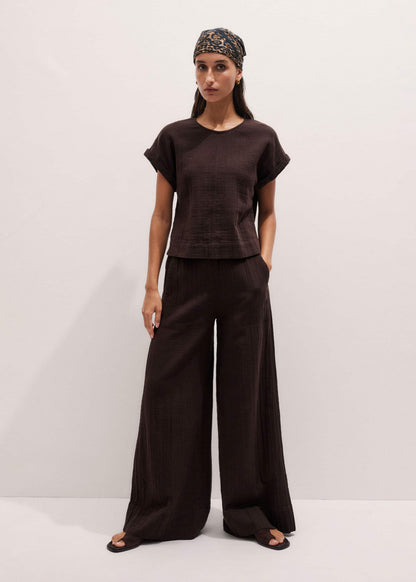 ME+EM Brown Cheesecloth T-Shirt