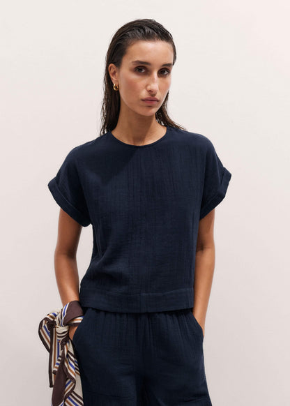 ME+EM Navy Cheesecloth T-Shirt