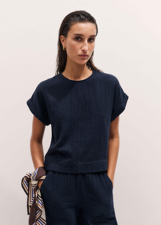 ME+EM Navy Cheesecloth T-Shirt