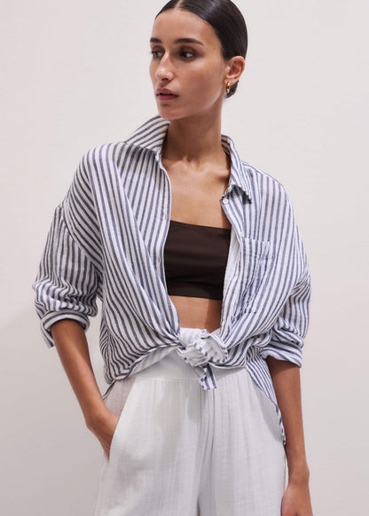 ME+EM Navy Cheesecloth Relaxed Stripe Shirt