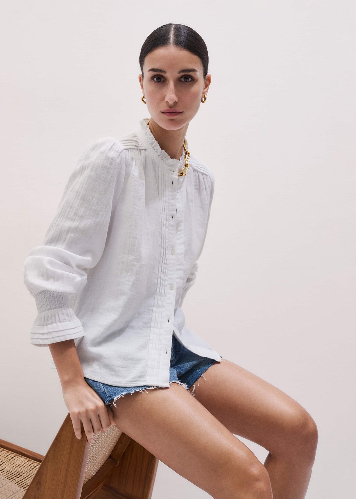 ME+EM White Cheesecloth Pleat Detail Blouse