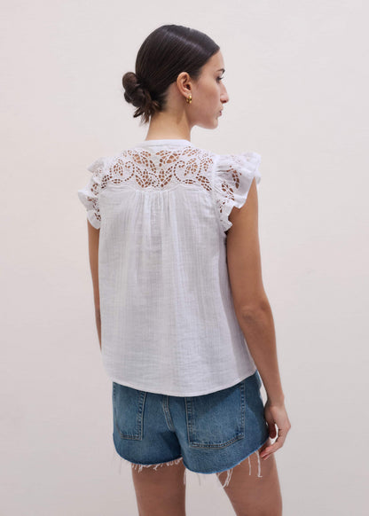 ME+EM White Cheesecloth Embroidered Swing Top