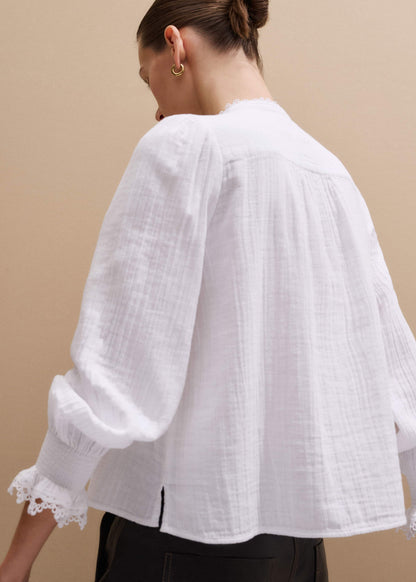 ME+EM White Cheesecloth Intricate Detail Blouse