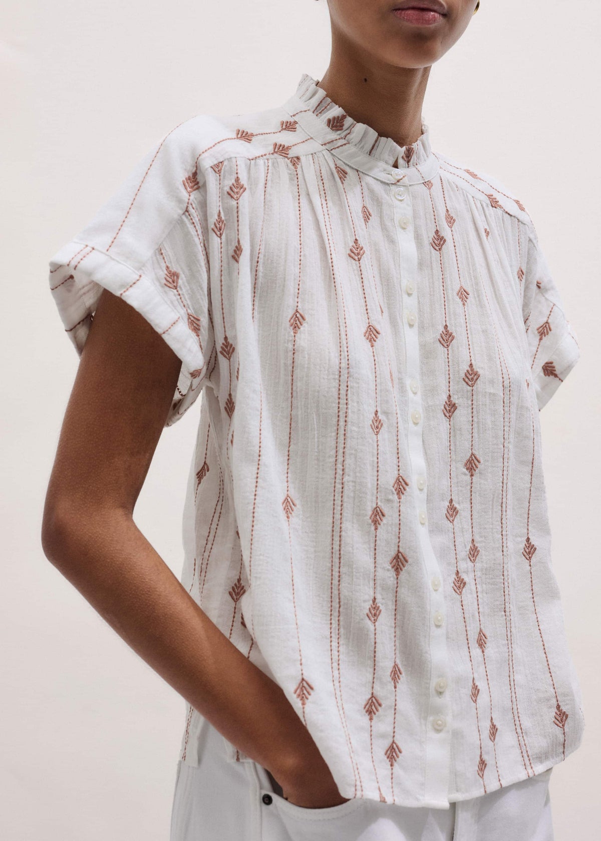 ME+EM White Turn-Up Cuff Blouse