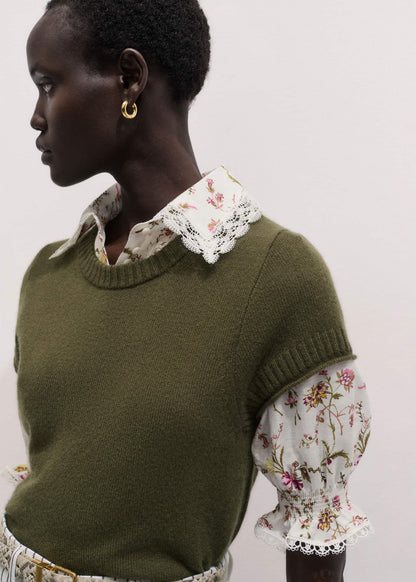 ME+EM Cream Silk Cotton Wild Spring Floral Print Blouse