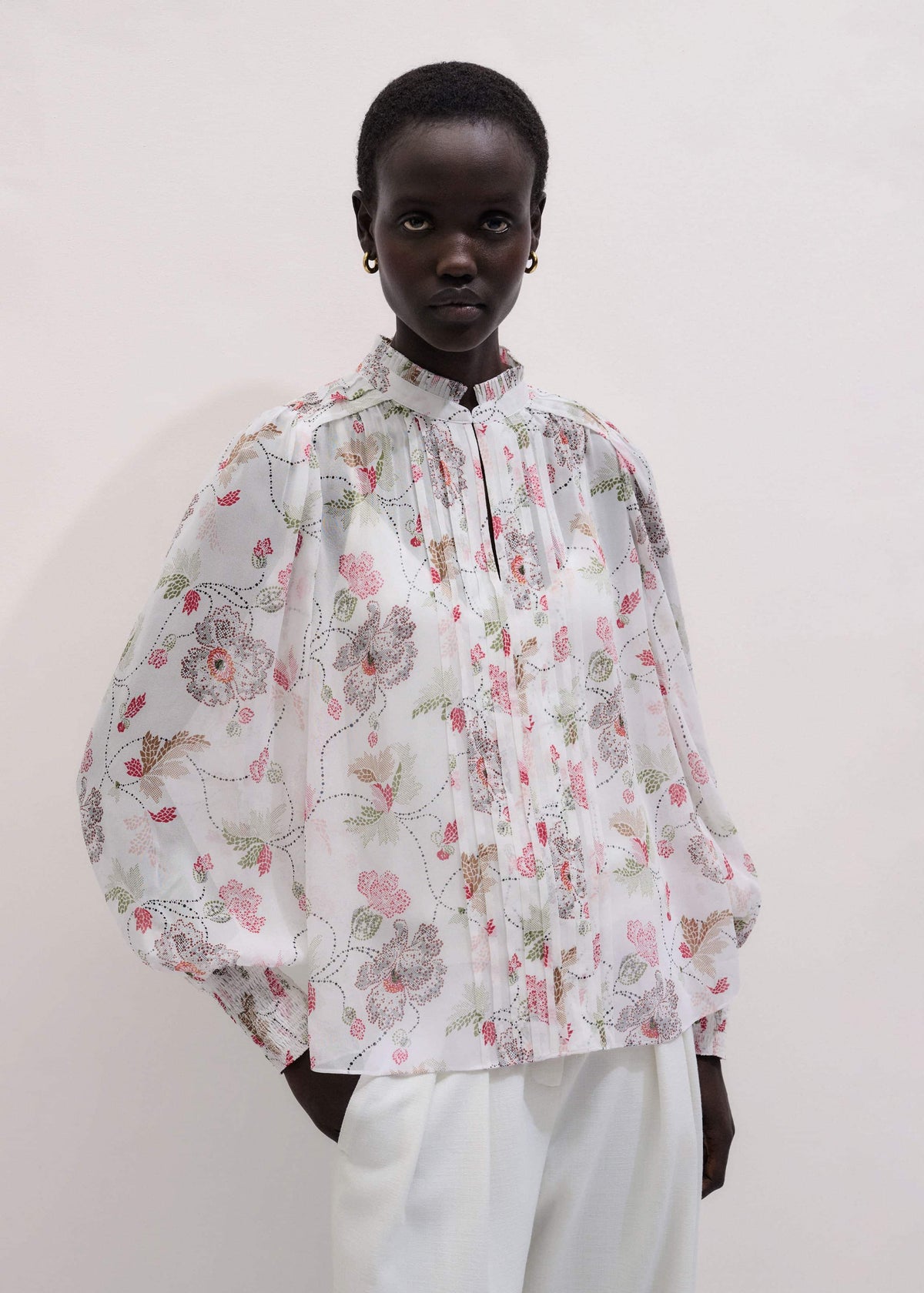 ME+EM Cream Silk Balloon Sleeve Blouse