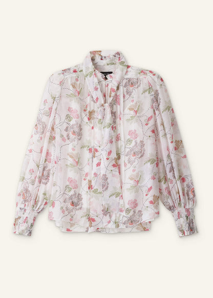 ME+EM Cream Silk Balloon Sleeve Blouse