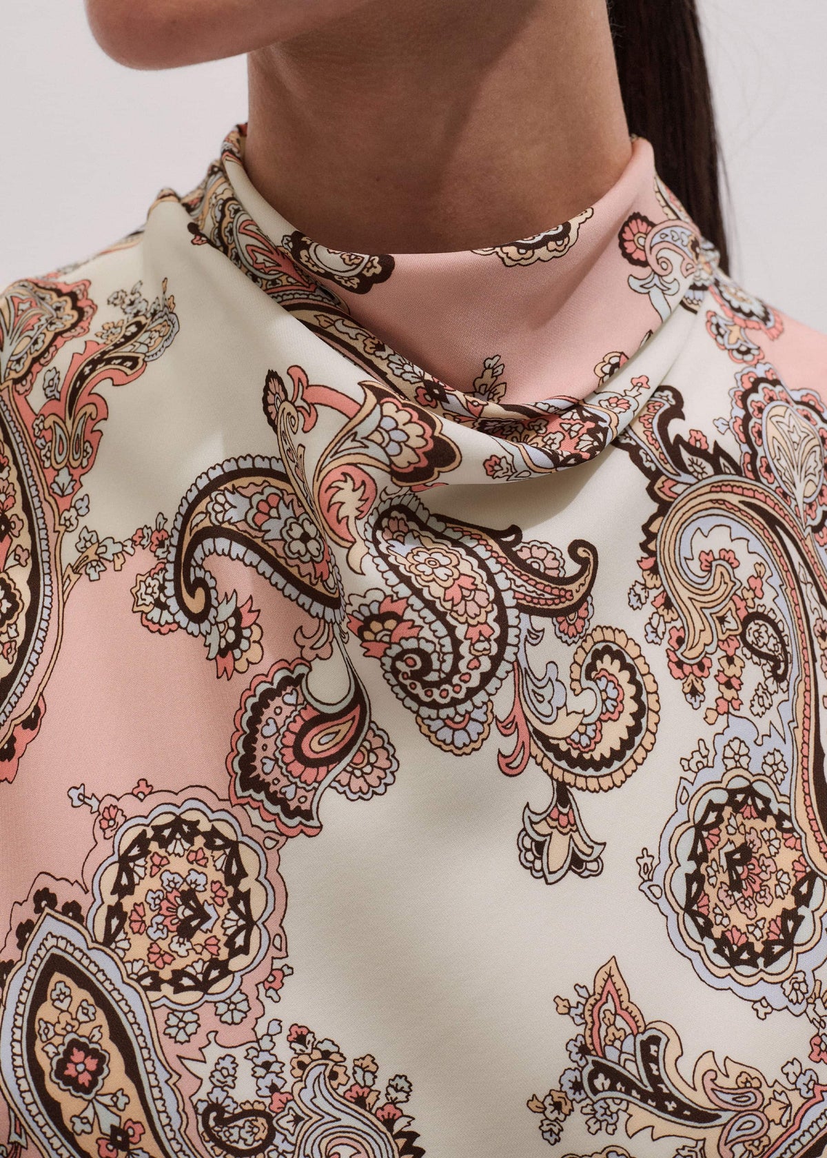 ME+EM Pink Silk Draped Neck Top
