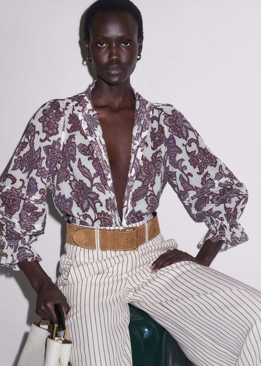ME+EM Cream Floral Print Blouse